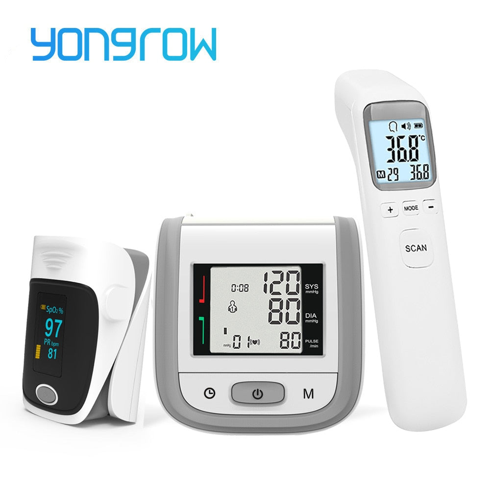 Yongrow OLED Fingertip Pulse Oximeter & LCD Wrist Blood Pressure Monitor & Baby Infrared Thermometer Family Health Care Gift