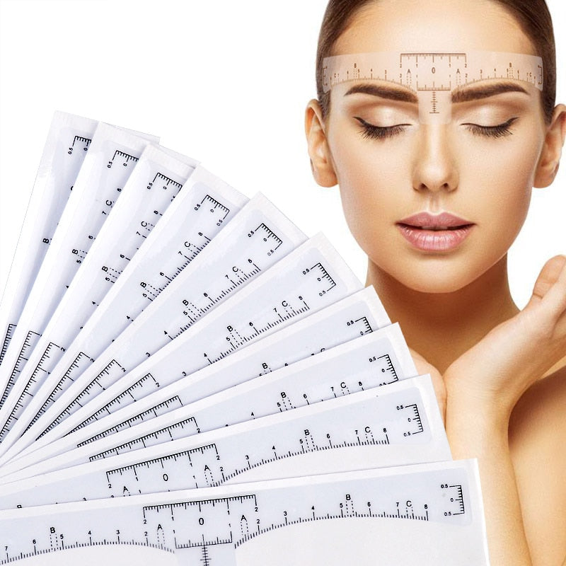 10PC Reusable Semi Permanent Eyebrow Ruler Eye Brow Measure Tool Eyebrow Guide Ruler Microblading Calliper Stencil Makeup